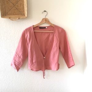 100% Linen Cinnamon Girl Pink Jacket Blazer Top
